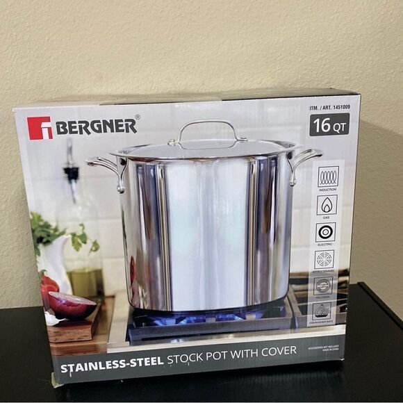 Bergner 16Qt Stainless Steel Stock Pot with Cover new in box - Picture 1 of 4